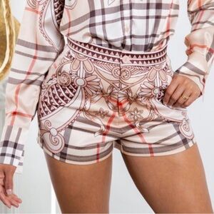 Her.. Bottari High-Waist Pink Plaid & Paisley Print Women's Shorts